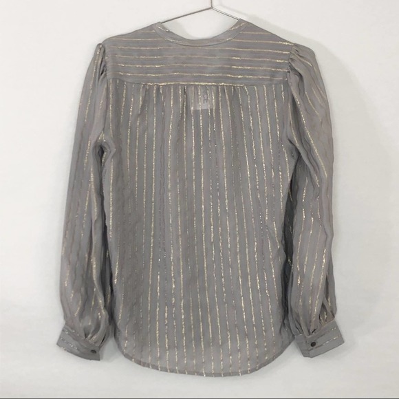 NWT L'AGENCE Gray Gold Metallic Striped Button Front Blouse Size XS - Picture 2 of 9